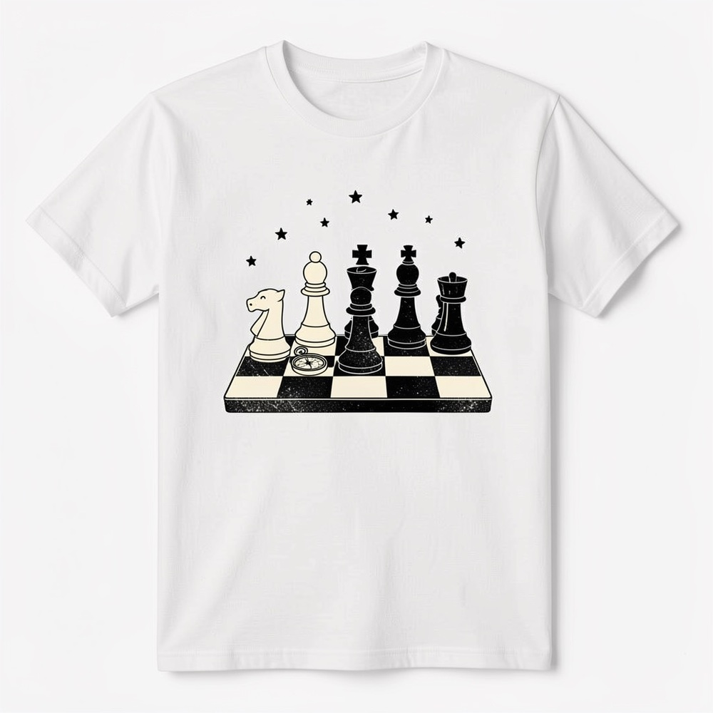 Gildan White Tee with Black and Cream Chess Graphic